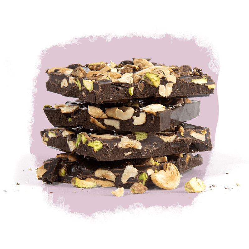 70% cacau com pistache e castanha de caju — Quebra-quebras Selecto Cacau